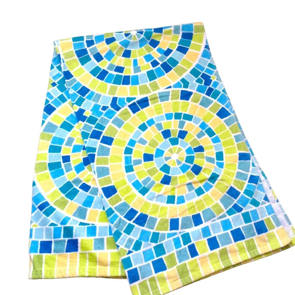 Sanibel Home Big Beach Bath Pool Towel Green Yellow Blue Mosaic 100% Cotton